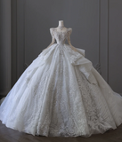 Luxurious French Retro Long Sleeve Beaded Floor-Length Princess Wedding Dress HZ1022