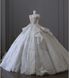 Luxurious French Retro Long Sleeve Beaded Floor-Length Princess Wedding Dress HZ1022
