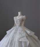 Luxurious French Retro Long Sleeve Beaded Floor-Length Princess Wedding Dress HZ1022