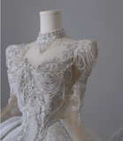 Luxurious French Retro Long Sleeve Beaded Floor-Length Princess Wedding Dress HZ1022