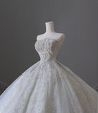 White off-the-shoulder lace beaded floor-length wedding dress HZ1022