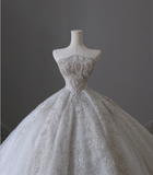 White off-the-shoulder lace beaded floor-length wedding dress HZ1022