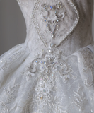 White off-the-shoulder lace beaded floor-length wedding dress HZ1022