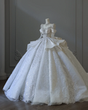Vintage French Palace Long Sleeve Lace Beaded Luxury Floor-Length Wedding Dress HZ1022
