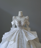 Vintage French Palace Long Sleeve Lace Beaded Luxury Floor-Length Wedding Dress HZ1022