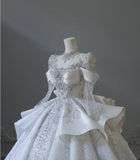 Vintage French Palace Long Sleeve Lace Beaded Luxury Floor-Length Wedding Dress HZ1022
