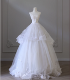 Flowing White Sleeveless Tulle Simple Wedding Dress HZ1022