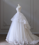 Flowing White Sleeveless Tulle Simple Wedding Dress HZ1022