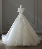 Simple and gentle tube top tulle A-line wedding dress with train HZ1022