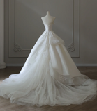 Simple and gentle tube top tulle A-line wedding dress with train HZ1022