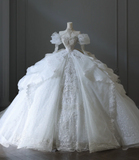 French court retro white long-sleeved beaded luxury floor-length wedding dress HZ1022
