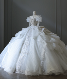 French court retro white long-sleeved beaded luxury floor-length wedding dress HZ1022