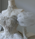 French court retro white long-sleeved beaded luxury floor-length wedding dress HZ1022
