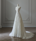Elegant White Strapless Lace Tulle A-Line Wedding Dress HZ1022