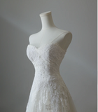 Elegant White Strapless Lace Tulle A-Line Wedding Dress HZ1022