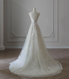 Elegant White Strapless Lace Tulle A-Line Wedding Dress HZ1022