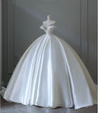 Elegant and simple satin off-shoulder A-line floor-length wedding dress HZ1022