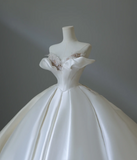 Elegant and simple satin off-shoulder A-line floor-length wedding dress HZ1022