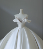 Elegant and simple satin off-shoulder A-line floor-length wedding dress HZ1022