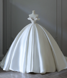Elegant and simple satin off-shoulder A-line floor-length wedding dress HZ1022