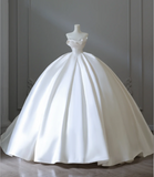 Minimalist Strapless Satin Elegant Floor-Length Wedding Dress HZ1022