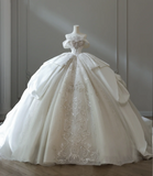 French court retro luxury tube top shiny tulle floor-length wedding dress HZ1022