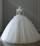 Sparkling Galaxy Long Sleeve A-Line Tulle Floor-Length Wedding Dress with Mock Neck HZ1022
