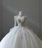 Sparkling Galaxy Long Sleeve A-Line Tulle Floor-Length Wedding Dress with Mock Neck HZ1022