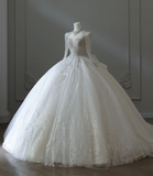 Sparkling Galaxy Long Sleeve A-Line Tulle Floor-Length Wedding Dress with Mock Neck HZ1022