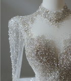 Sparkling Galaxy Long Sleeve A-Line Tulle Floor-Length Wedding Dress with Mock Neck HZ1022