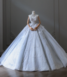 Blue fantasy off-shoulder sparkling beaded tulle A-line wedding dress HZ1022