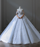 Blue fantasy off-shoulder sparkling beaded tulle A-line wedding dress HZ1022