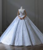 Blue fantasy off-shoulder sparkling beaded tulle A-line wedding dress HZ1022
