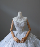 Blue fantasy off-shoulder sparkling beaded tulle A-line wedding dress HZ1022