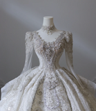 Luxurious beaded long-sleeved sparkling palace retro floor-length wedding dress HZ1022