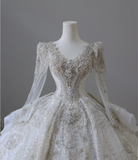 Luxurious beaded long-sleeved sparkling palace retro floor-length wedding dress HZ1022
