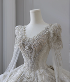 Luxurious beaded long-sleeved sparkling palace retro floor-length wedding dress HZ1022