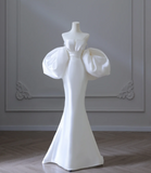 Chic Puff Sleeve Satin Mermaid Simple Wedding Dress HZ1022