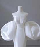Chic Puff Sleeve Satin Mermaid Simple Wedding Dress HZ1022