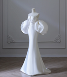 Chic Puff Sleeve Satin Mermaid Simple Wedding Dress HZ1022