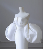 Chic Puff Sleeve Satin Mermaid Simple Wedding Dress HZ1022