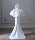 Chic Puff Sleeve Satin Mermaid Simple Wedding Dress HZ1022