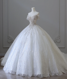Shiny Rhinestone One-Shoulder A-Line Floor-Length Tulle Wedding Dress HZ1022