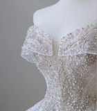 Shiny Rhinestone One-Shoulder A-Line Floor-Length Tulle Wedding Dress HZ1022