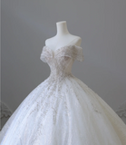 Shiny Rhinestone One-Shoulder A-Line Floor-Length Tulle Wedding Dress HZ1022