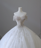 Shiny Rhinestone One-Shoulder A-Line Floor-Length Tulle Wedding Dress HZ1022
