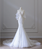 Elegant Mermaid Lace Beaded Tulle Wedding Dress HZ1022