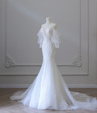 Elegant Mermaid Lace Beaded Tulle Wedding Dress HZ1022