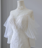 Elegant Mermaid Lace Beaded Tulle Wedding Dress HZ1022