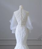 Elegant Mermaid Lace Beaded Tulle Wedding Dress HZ1022